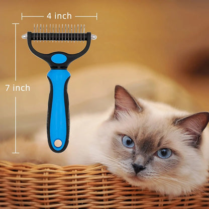 Dual-Sided Undercoat Rake and Grooming Brush for Dogs and Cats - Essential Tool for Shedding, Dematting, and Tangle Removal