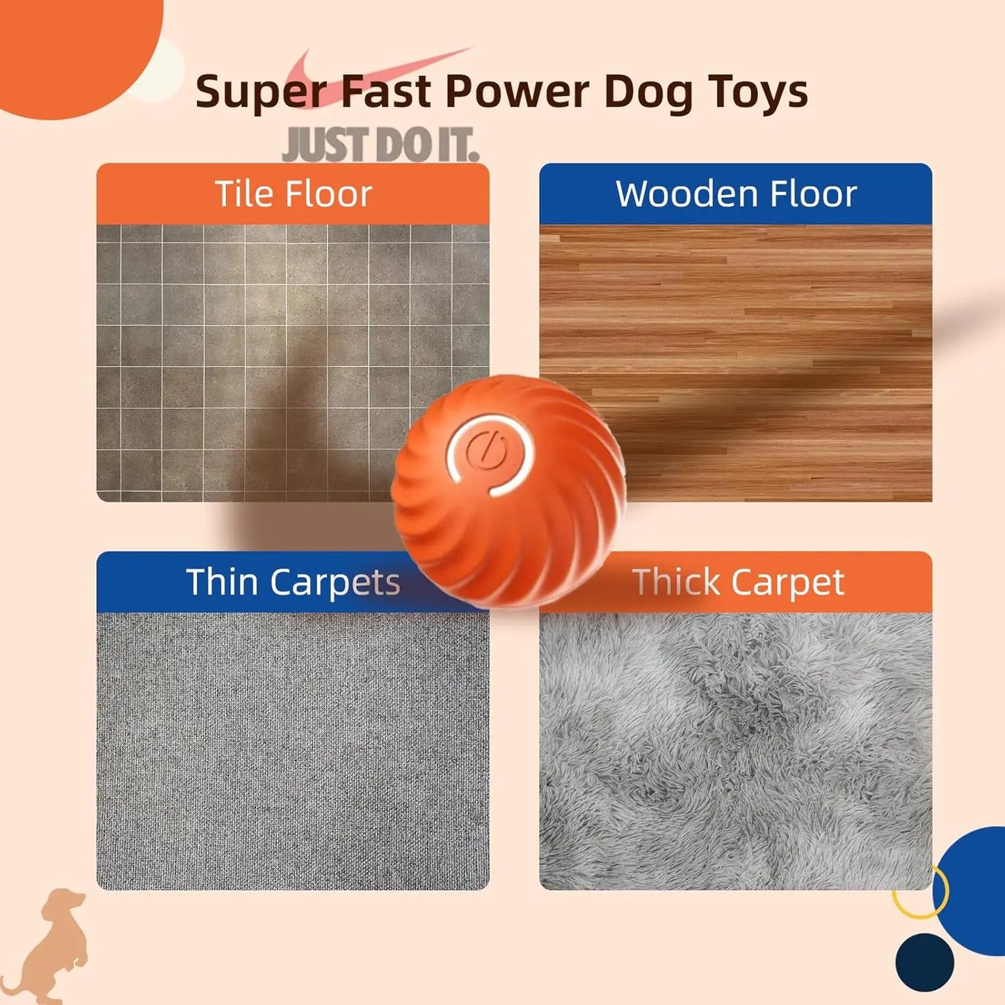 Interactive Dog Dog Balls, 2.7Inmoving Dog Ball, Durable Motion Activated Automatic Rolling Ball , USB Rechargeable Outdoor Pet Toy-Gttq