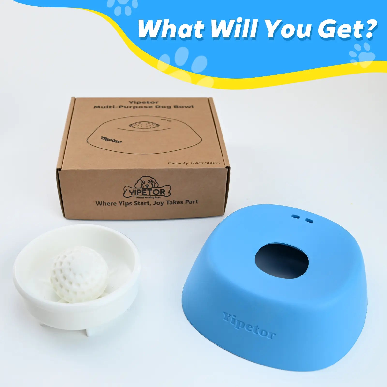 Yipetor Slow Feeder Dog Bowls with Rolling Ball, Multi-Purpose Liquid Treat Feeder for Post-Operative Nutrition, Zen Disc Foldable Silicone Lick Pad, BPA-Free Puzzle Feeder for All Breeds