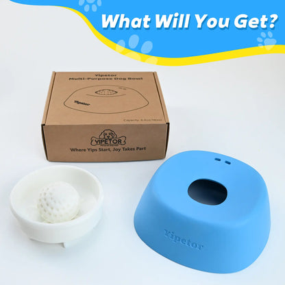 Yipetor Slow Feeder Dog Bowls with Rolling Ball, Multi-Purpose Liquid Treat Feeder for Post-Operative Nutrition, Zen Disc Foldable Silicone Lick Pad, BPA-Free Puzzle Feeder for All Breeds