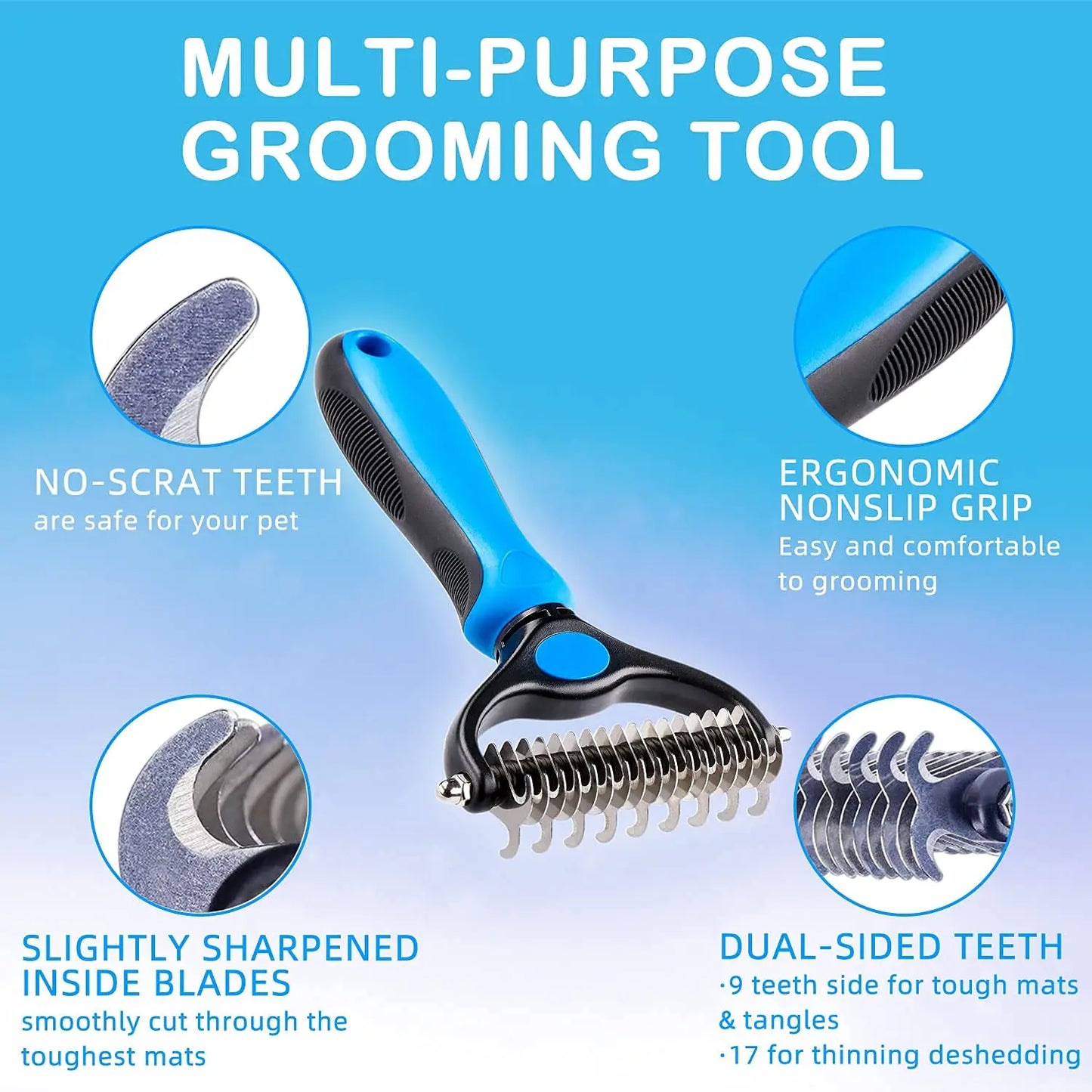 Dual-Sided Undercoat Rake and Grooming Brush for Dogs and Cats - Essential Tool for Shedding, Dematting, and Tangle Removal