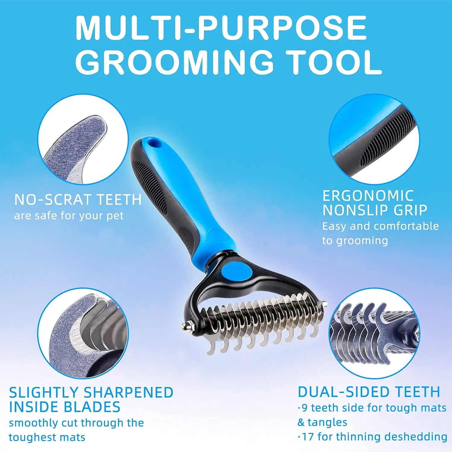 Dual-Sided Undercoat Rake and Grooming Brush for Dogs and Cats - Essential Tool for Shedding, Dematting, and Tangle Removal