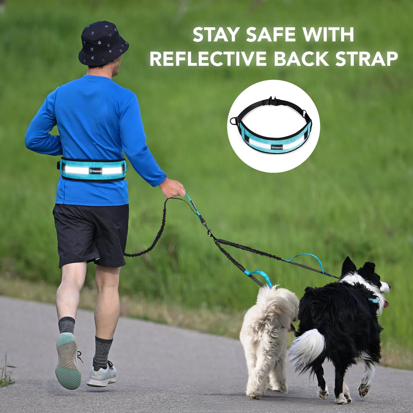 Petami Heavy-Duty Double Dog Leash with 360-Degree Swivel No-Tangle Coupler, Shock-Absorbing Bungee, Padded Handles, and Reflective Features for Medium and Large Dogs