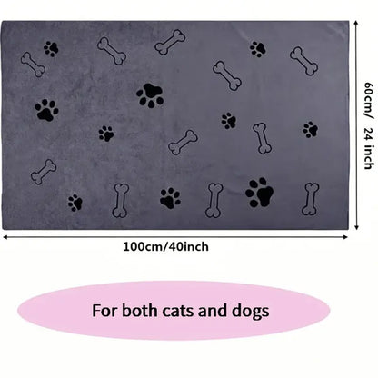 Ultrafine Fiber Pet Grooming Towel for Dogs, 60X100 Cm, Super Absorbent and Quick Dry, Soft Durable Bath Towel with Claw Print Pattern