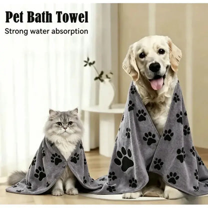 Ultrafine Fiber Pet Grooming Towel for Dogs, 60X100 Cm, Super Absorbent and Quick Dry, Soft Durable Bath Towel with Claw Print Pattern
