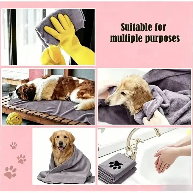 Ultrafine Fiber Pet Grooming Towel for Dogs, 60X100 Cm, Super Absorbent and Quick Dry, Soft Durable Bath Towel with Claw Print Pattern