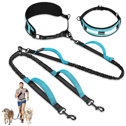 Petami Heavy-Duty Double Dog Leash with 360-Degree Swivel No-Tangle Coupler, Shock-Absorbing Bungee, Padded Handles, and Reflective Features for Medium and Large Dogs