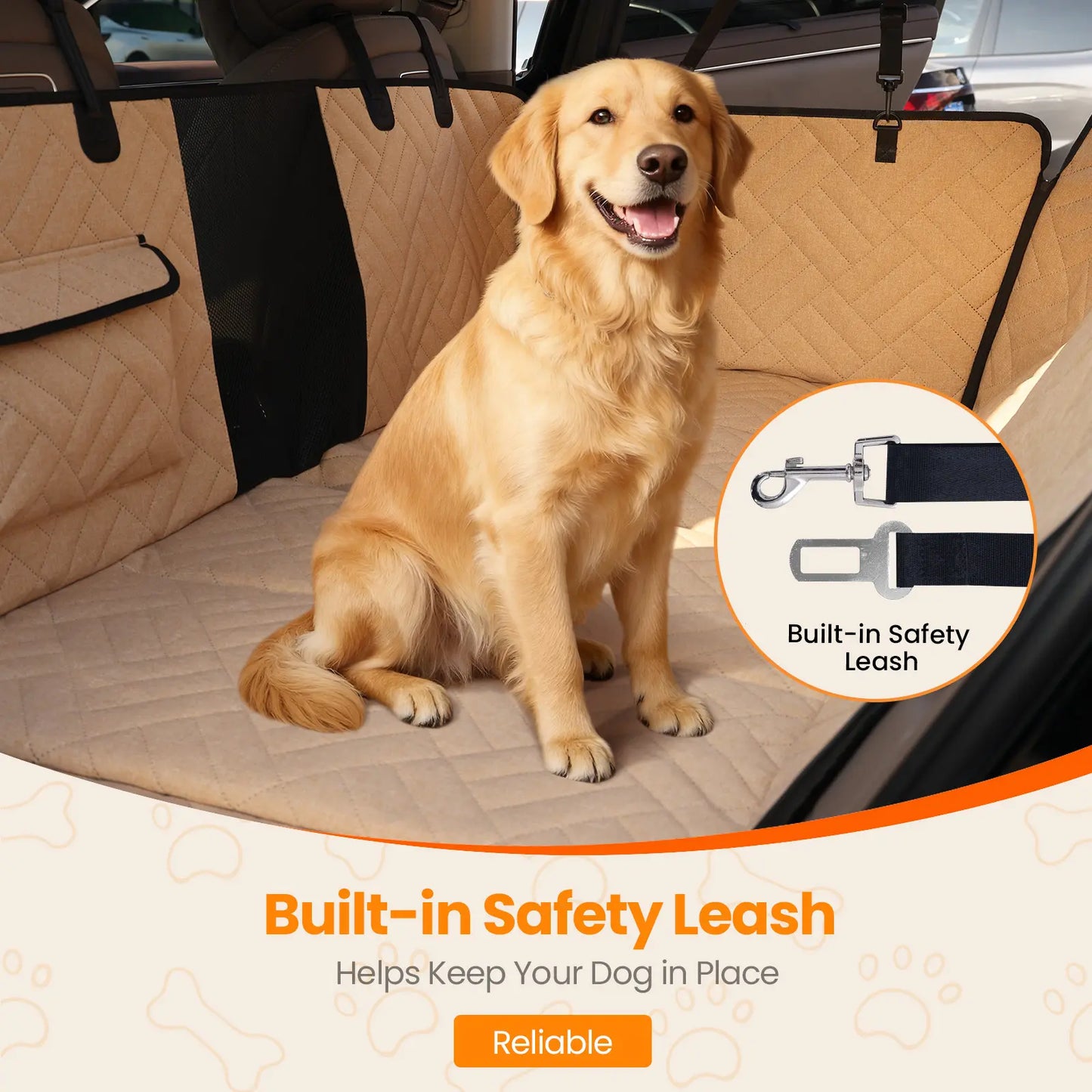 VALUXE Large Dog Car Seat Cover - Waterproof Full-Cover Back Seat Protector, Foldable Design, Beige/Black