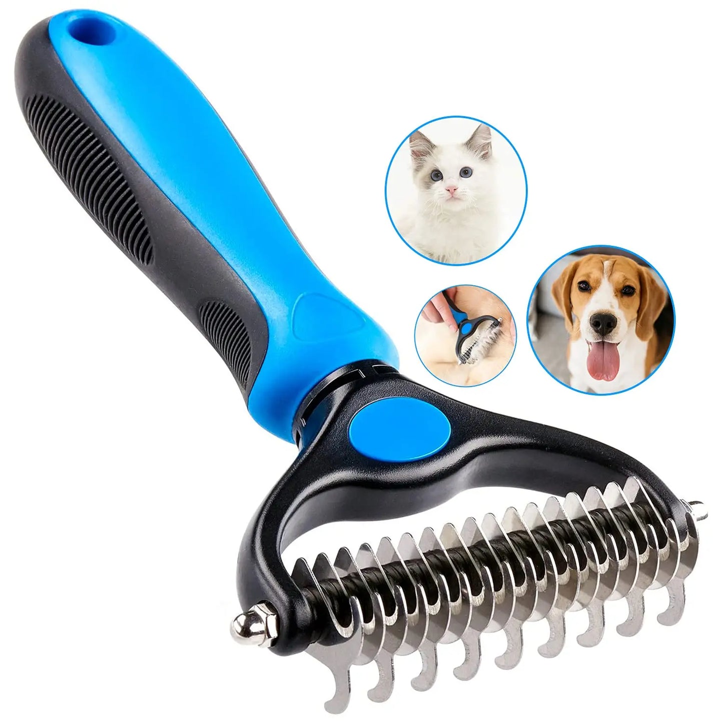 Dual-Sided Undercoat Rake and Grooming Brush for Dogs and Cats - Essential Tool for Shedding, Dematting, and Tangle Removal
