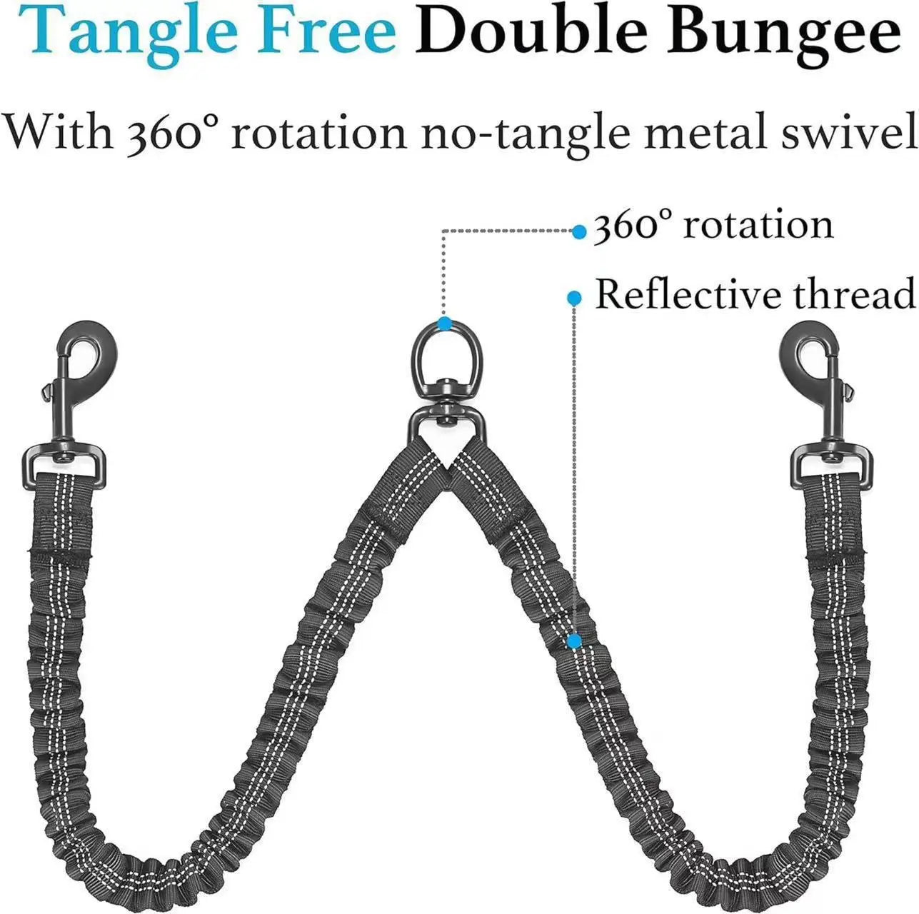 Pipidodo Dual Dog Leash with Shock Absorption, Tangle-Free 360° Swivel, and Comfortable Padded Handle for No-Pull Walking of Two Dogs