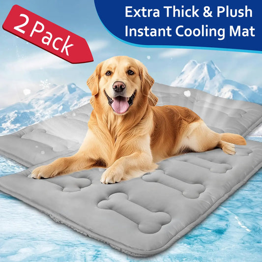 2Pcs Thicker Dog Cooling Mat for Dogs or Cats, Cute Bone Quiled Durable Non-Slip Long-Lasting Instant Cool Summer Pet Cooling Pad, No Geal No Electric Portable Lightweight Washable Indoor Outdoor Cold Kennel Crate Bed for Large Dogs, Grey #Summervibes