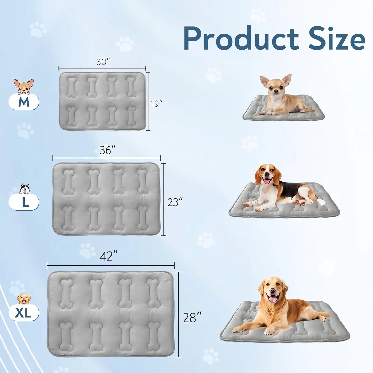 2Pcs Thicker Dog Cooling Mat for Dogs or Cats, Cute Bone Quiled Durable Non-Slip Long-Lasting Instant Cool Summer Pet Cooling Pad, No Geal No Electric Portable Lightweight Washable Indoor Outdoor Cold Kennel Crate Bed for Large Dogs, Grey #Summervibes