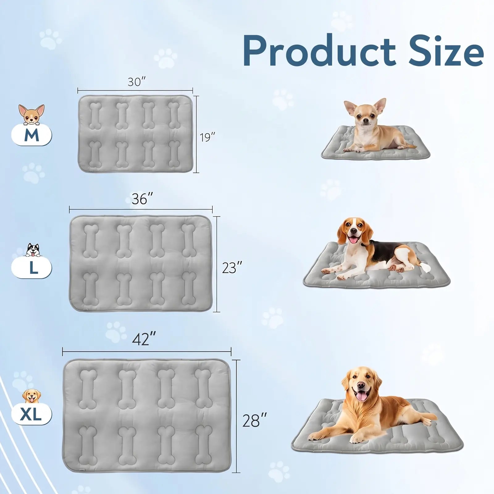 2Pcs Thicker Dog Cooling Mat for Dogs or Cats, Cute Bone Quiled Durable Non-Slip Long-Lasting Instant Cool Summer Pet Cooling Pad, No Geal No Electric Portable Lightweight Washable Indoor Outdoor Cold Kennel Crate Bed for Large Dogs, Grey #Summervibes