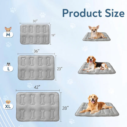 2Pcs Thicker Dog Cooling Mat for Dogs or Cats, Cute Bone Quiled Durable Non-Slip Long-Lasting Instant Cool Summer Pet Cooling Pad, No Geal No Electric Portable Lightweight Washable Indoor Outdoor Cold Kennel Crate Bed for Large Dogs, Grey #Summervibes