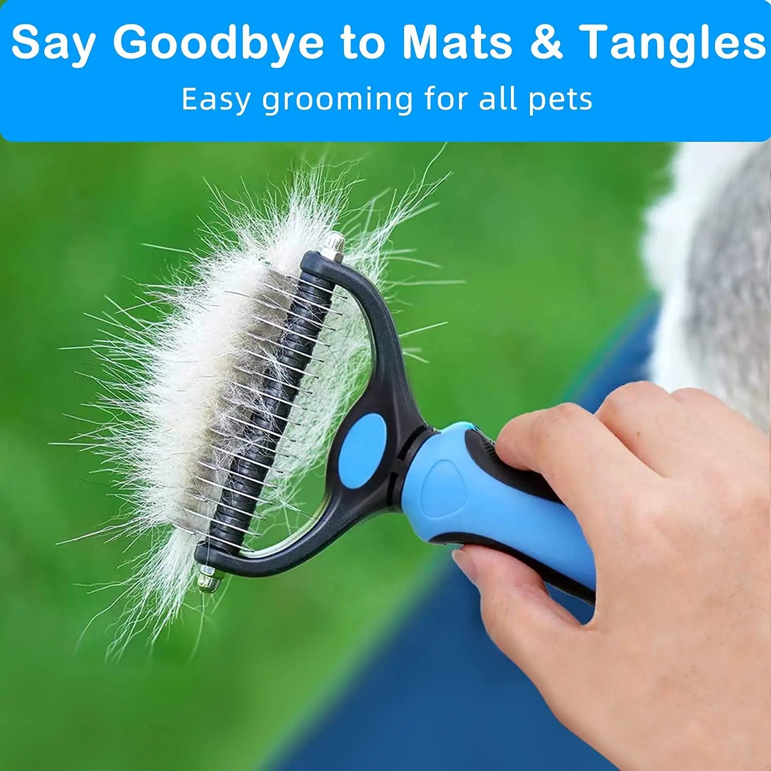Dual-Sided Undercoat Rake and Grooming Brush for Dogs and Cats - Essential Tool for Shedding, Dematting, and Tangle Removal
