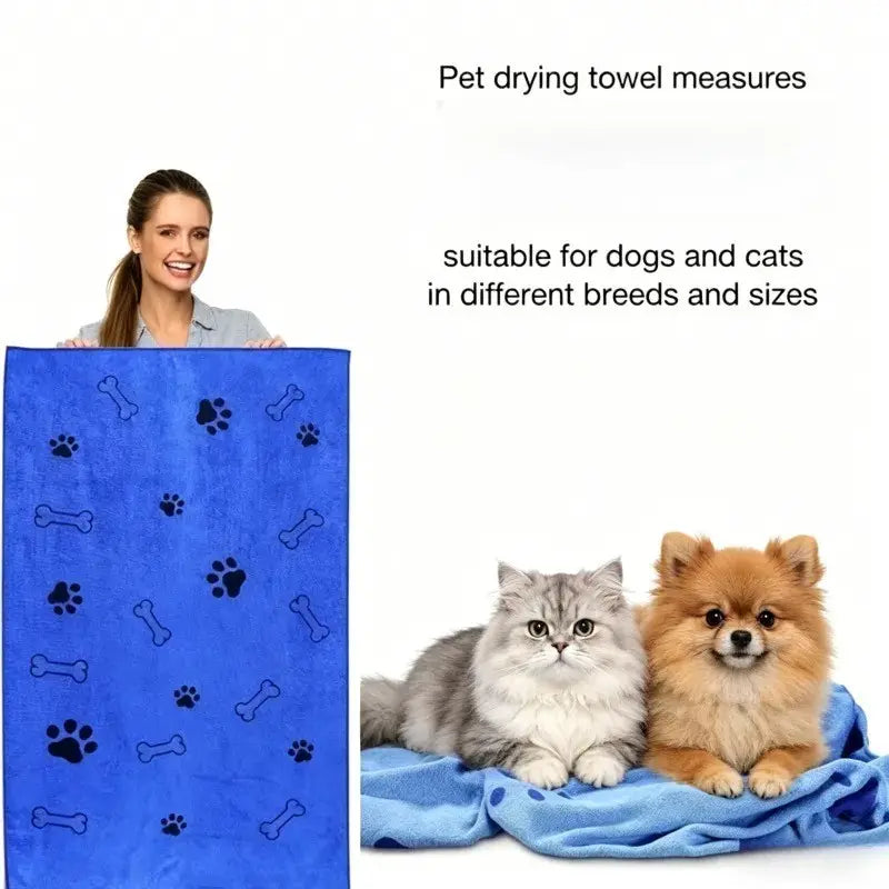 Ultrafine Fiber Pet Grooming Towel for Dogs, 60X100 Cm, Super Absorbent and Quick Dry, Soft Durable Bath Towel with Claw Print Pattern