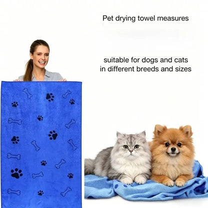 Ultrafine Fiber Pet Grooming Towel for Dogs, 60X100 Cm, Super Absorbent and Quick Dry, Soft Durable Bath Towel with Claw Print Pattern