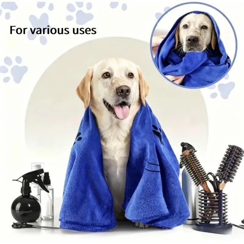 Ultrafine Fiber Pet Grooming Towel for Dogs, 60X100 Cm, Super Absorbent and Quick Dry, Soft Durable Bath Towel with Claw Print Pattern