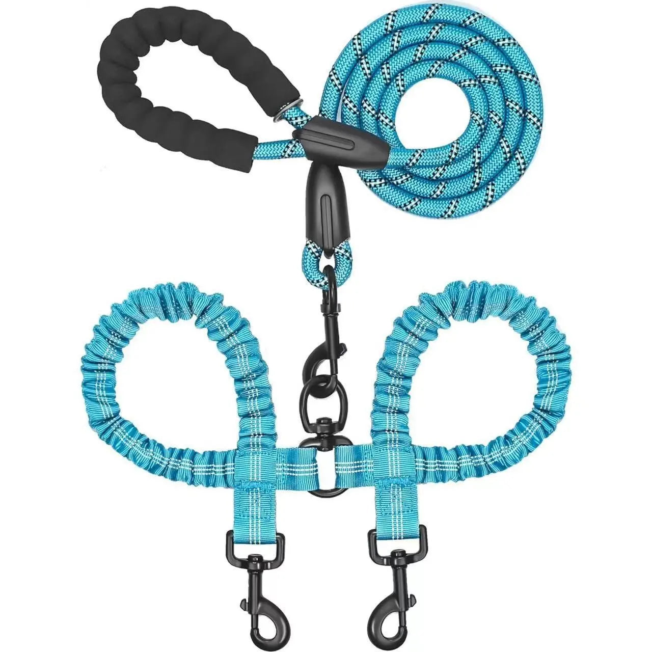 Pipidodo Dual Dog Leash with Shock Absorption, Tangle-Free 360° Swivel, and Comfortable Padded Handle for No-Pull Walking of Two Dogs