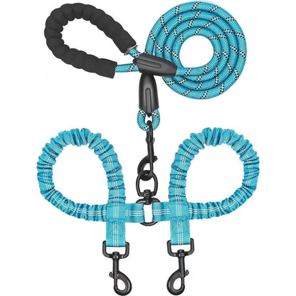 Pipidodo Dual Dog Leash with Shock Absorption, Tangle-Free 360° Swivel, and Comfortable Padded Handle for No-Pull Walking of Two Dogs