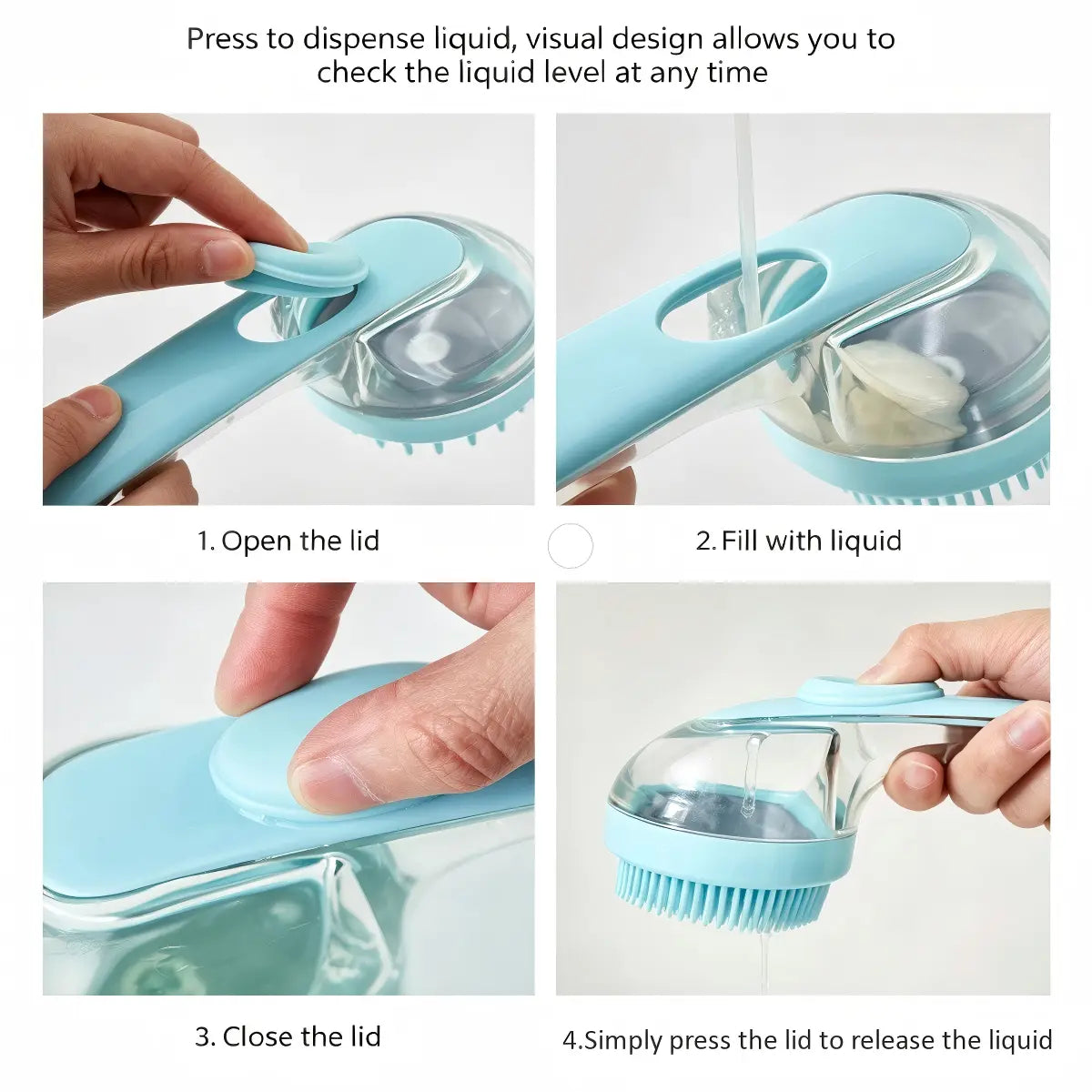 Pet Grooming Brush with Shampoo Dispenser Soft Silicone Dog Bath Brush for Short Hair Dogs & Cats Deshedding Massage Tool Non Slip Hand Grip 80Ml Capacity Kit with Bath Brush and Towel