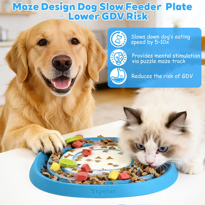 Yipetor Slow Feeder Dog Bowls with Rolling Ball, Multi-Purpose Liquid Treat Feeder for Post-Operative Nutrition, Zen Disc Foldable Silicone Lick Pad, BPA-Free Puzzle Feeder for All Breeds